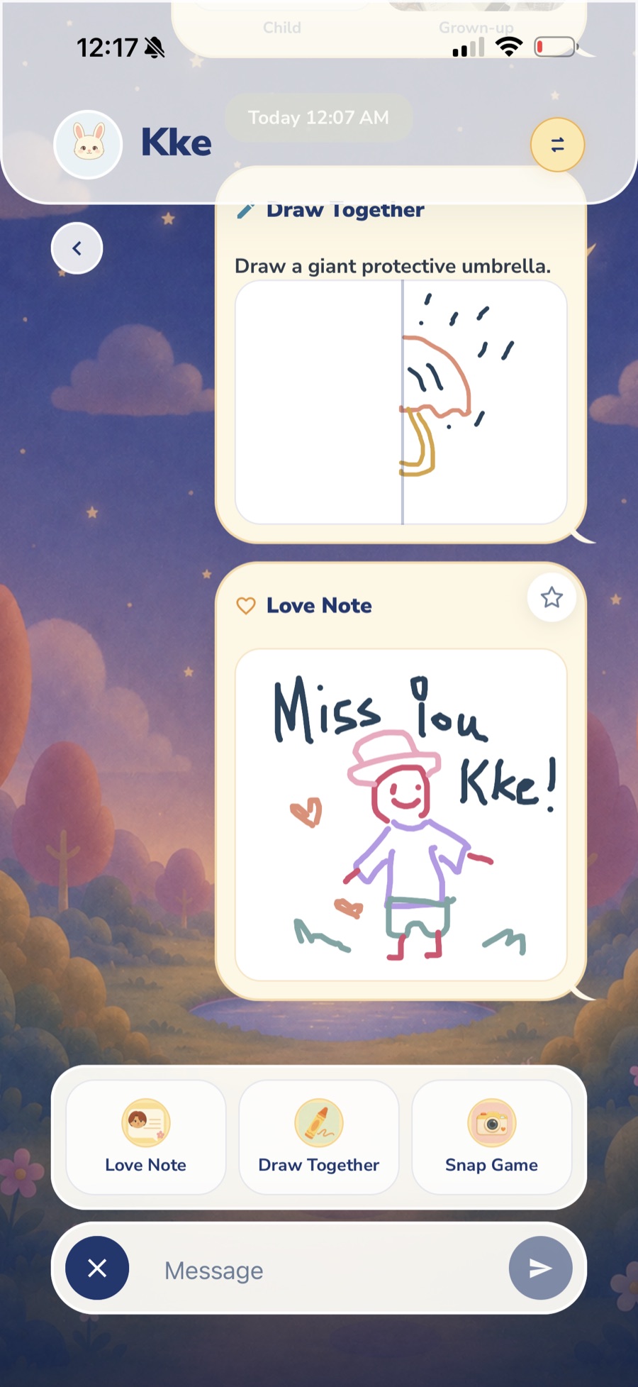 Hunny Love Notes screen.